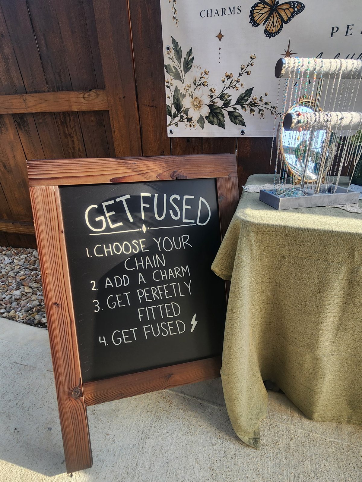 Get Fused chalkboard at jewelry booth